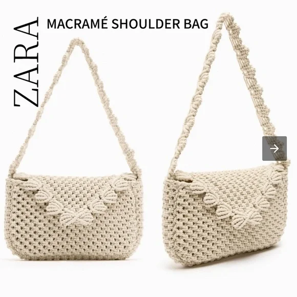 Last one🚨 Zara Macrame Knit Shell Cotton Shoulder Bag Handbag Purse Cream NWT - Picture 4 of 16